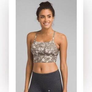 PRANA- WOMEN'S SALIX SORTS BRA SLATE CANOPY - GRAY & BLACK - SIZE SMALL